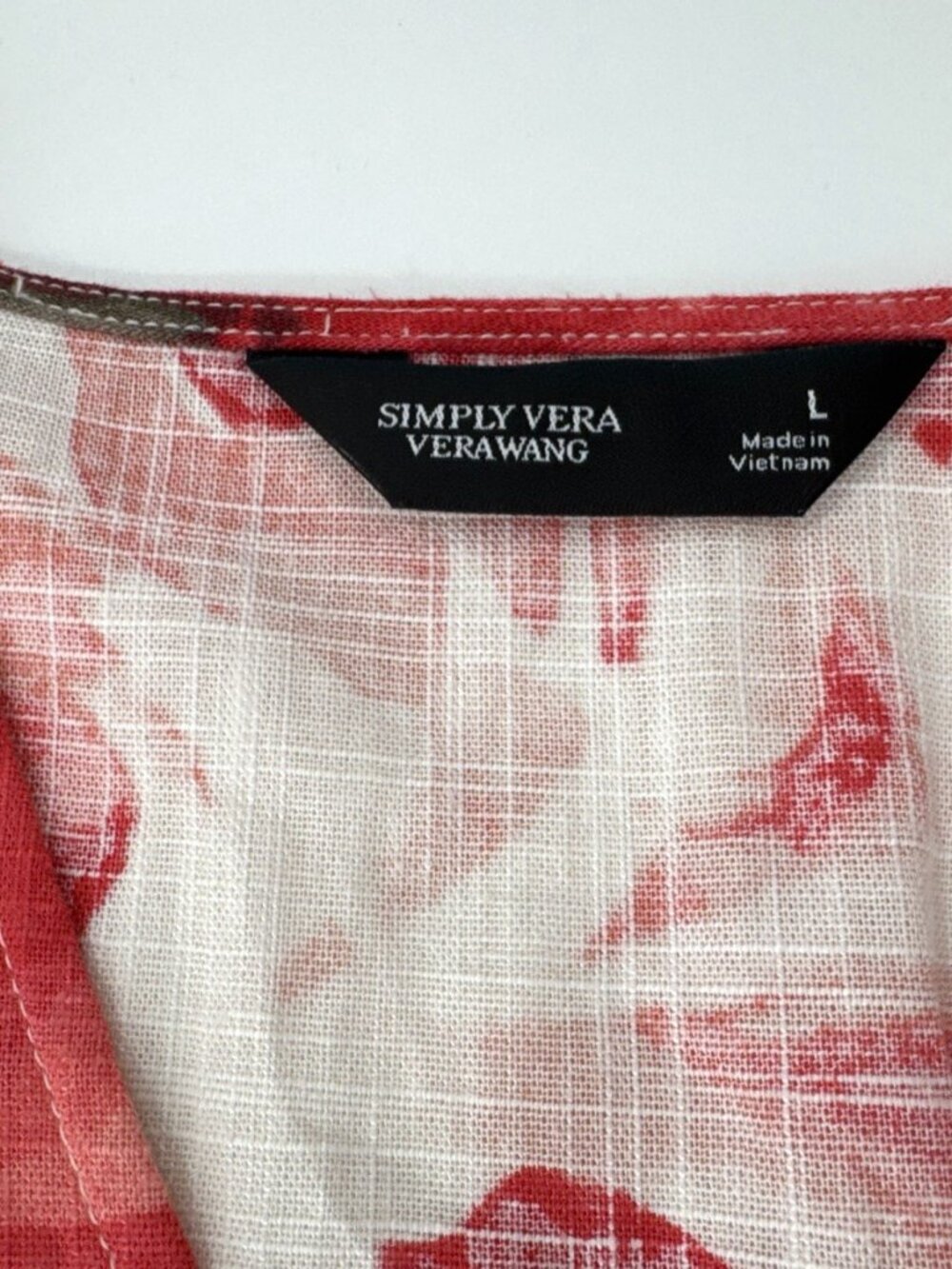 Simply Vera Wang Women’s Large Red Floral Dress Belted Midi Pleated Linen New - Picture 4 of 11